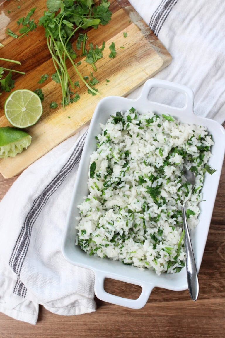 White rice with cilantro and lime.