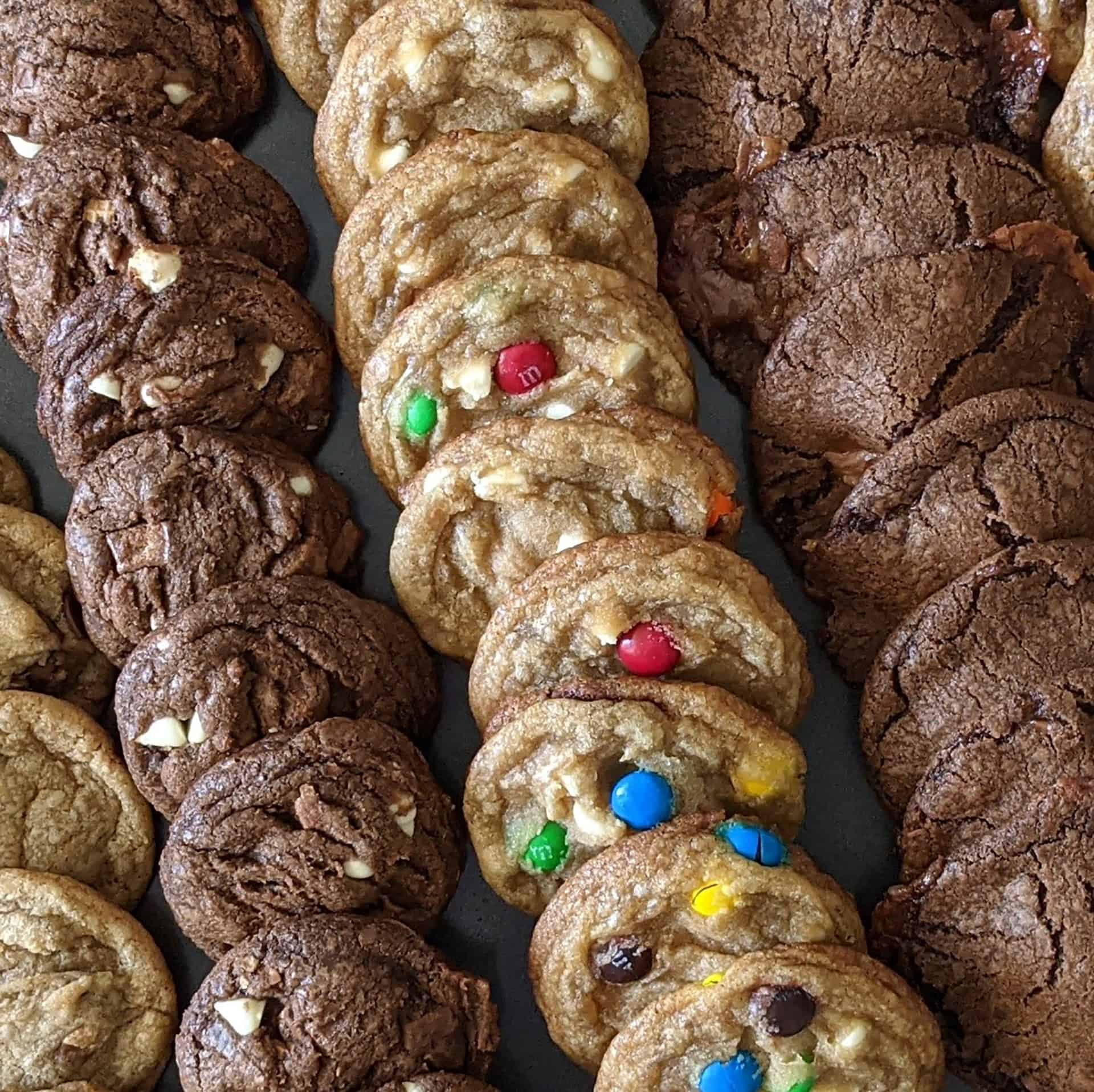 A closeup of various Halloween candy cookies