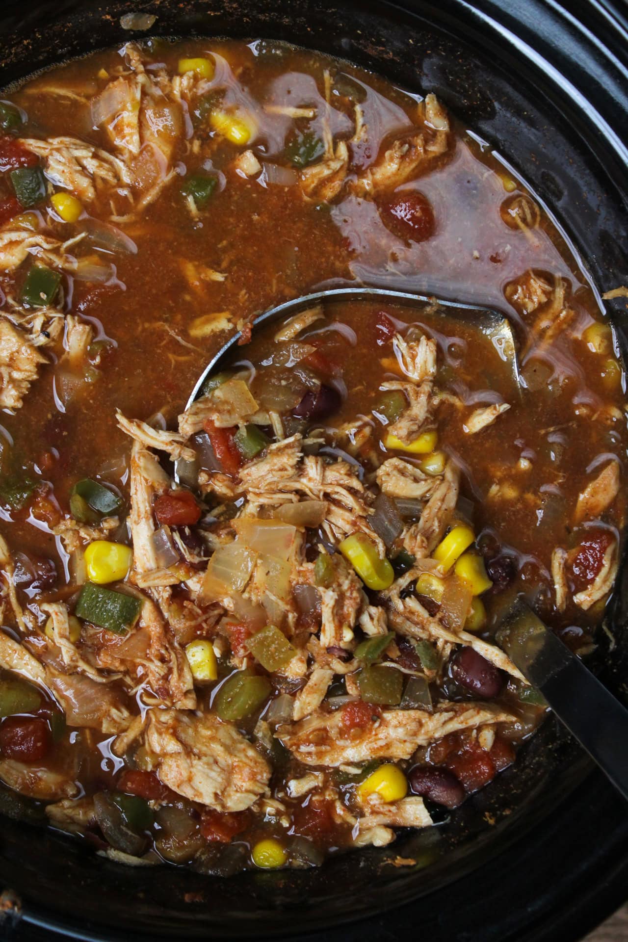 Chicken tortilla soup in a slow cooker.