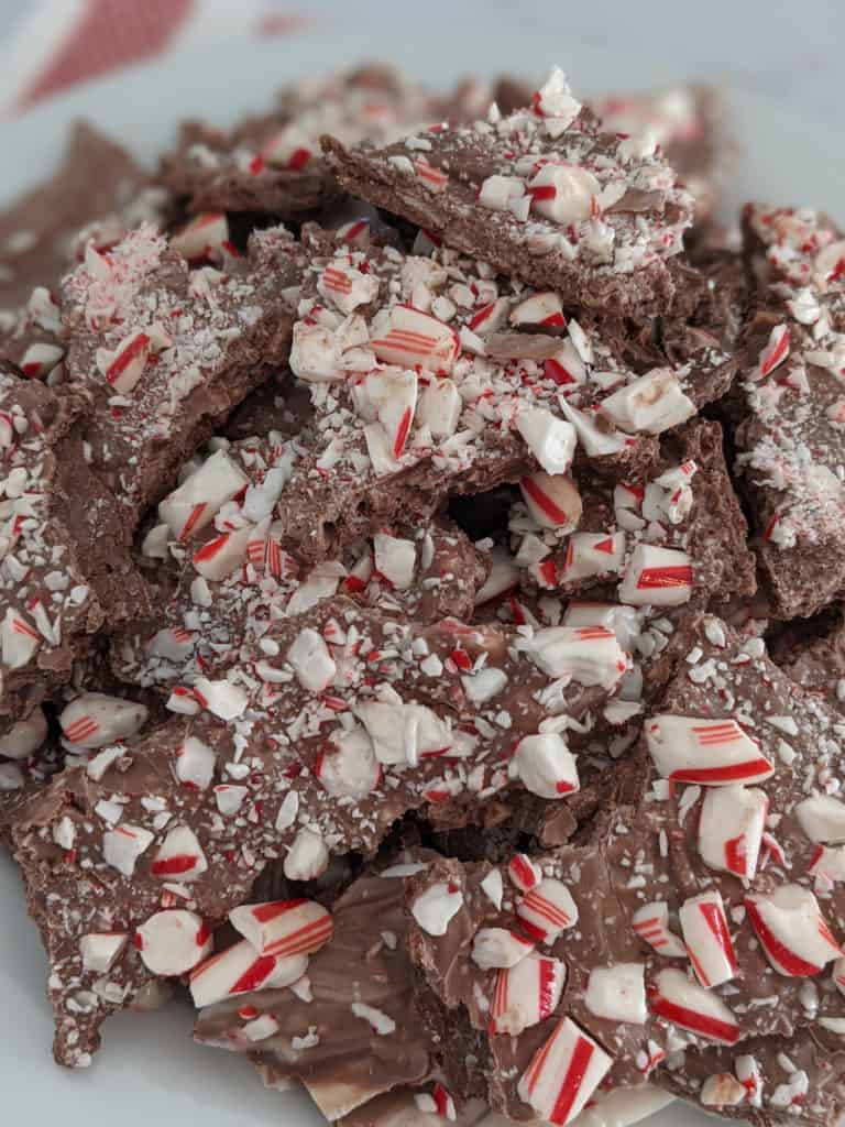 Peppermint bark on a serving plate