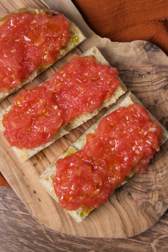 A Spanish tomato bread appetizer.