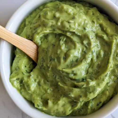Crema made with avocado, cilantro, and lime
