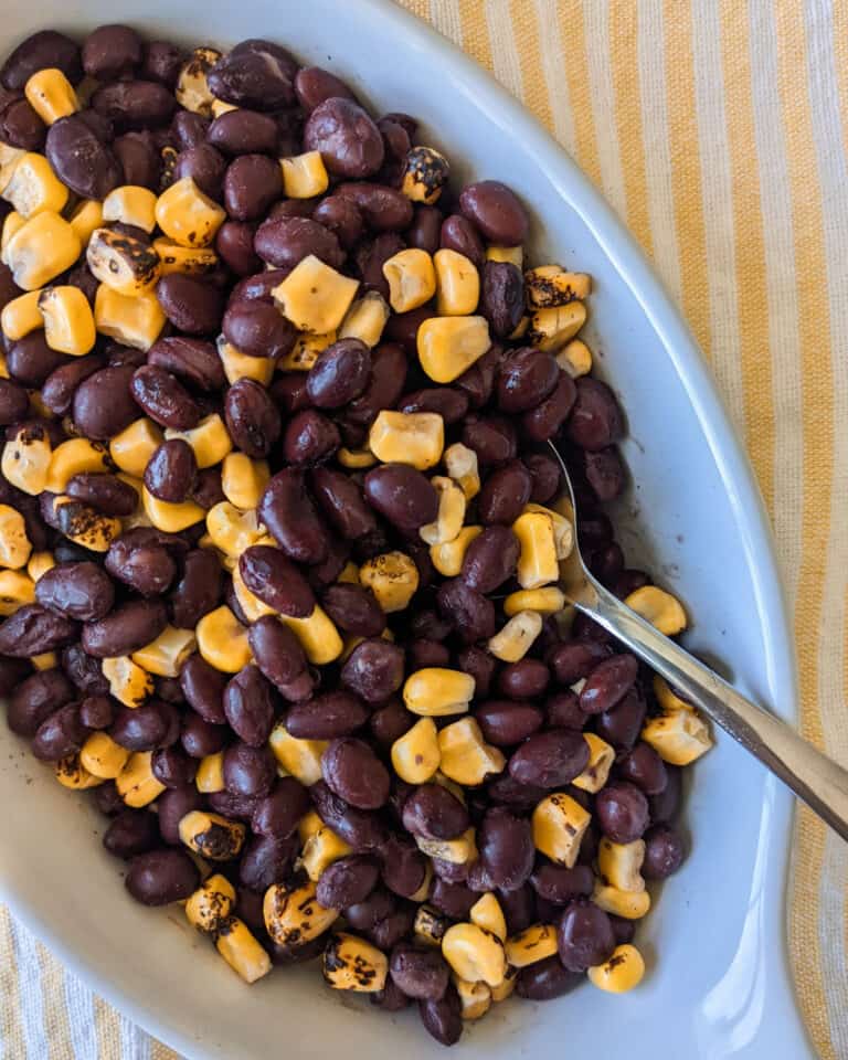 A bowl of black beans and corn