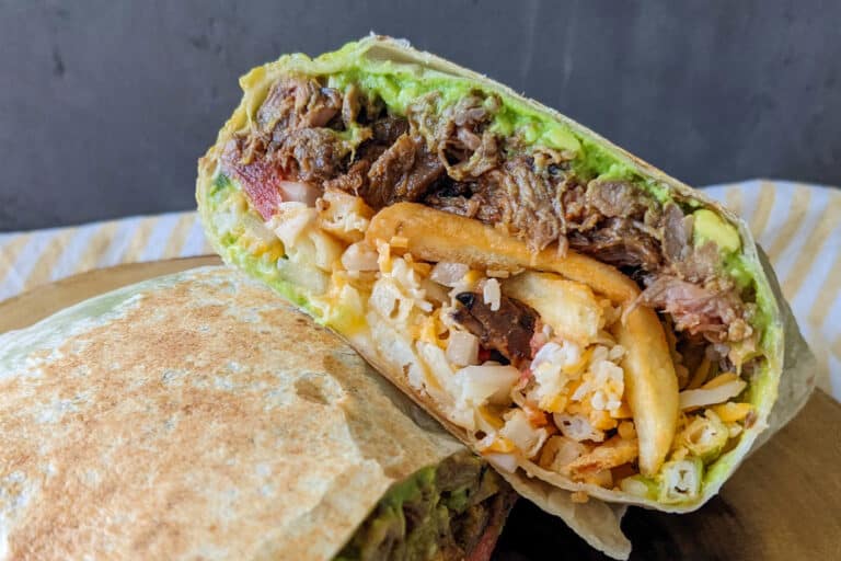 A California burrito stuffed with cheese, steak, guac, and fries