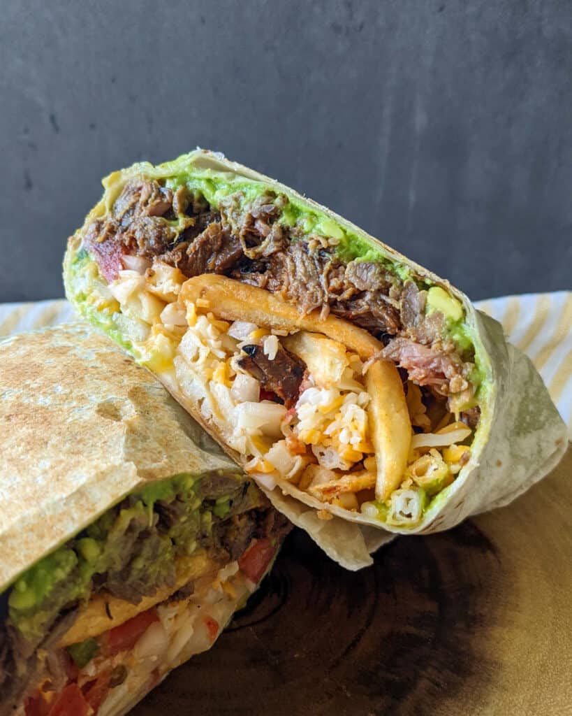 California burrito with french fries, steak, and guacamole