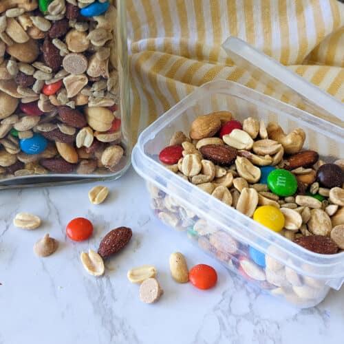 Sweet and salty trail mix in a to go container