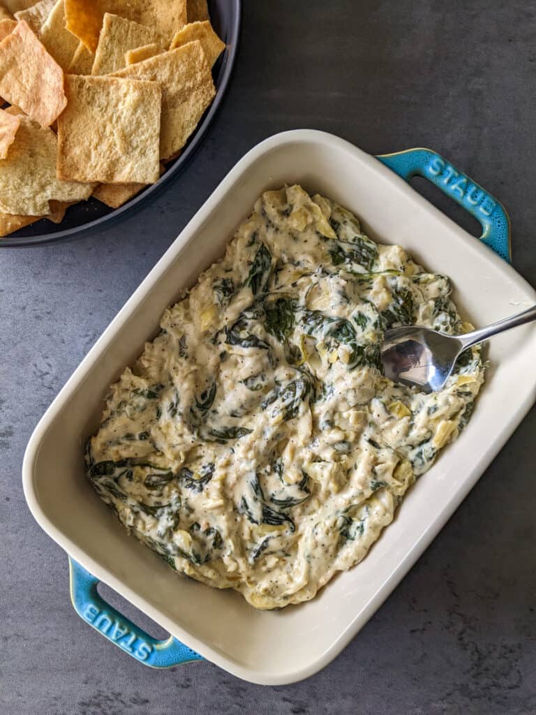 Spinach and artichoke dip with pita chips