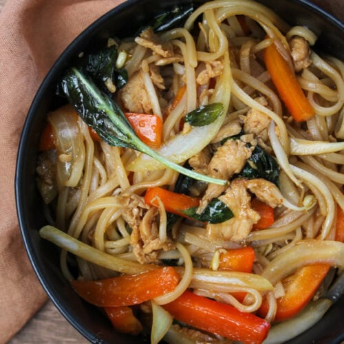 Restaurant style Thai drunken noodles.