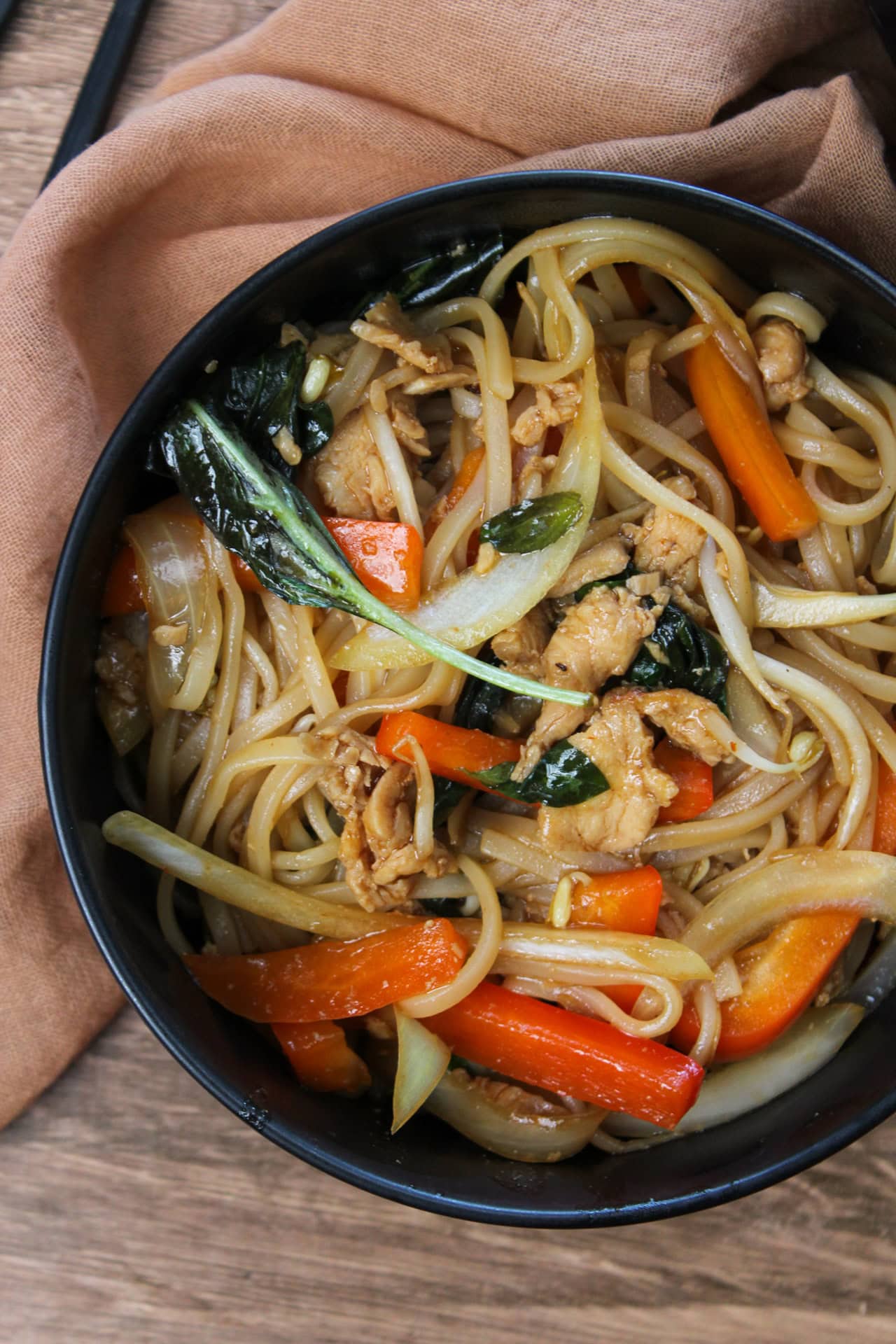 Restaurant style Thai drunken noodles.