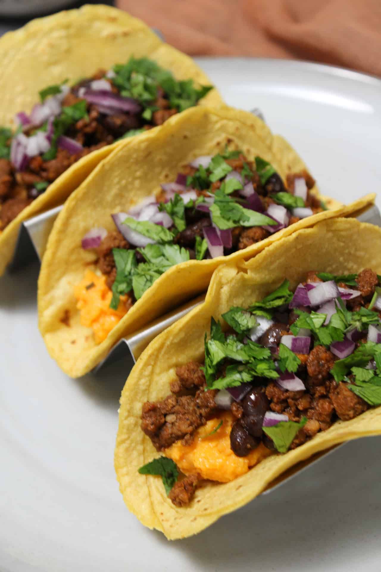 Black Bean and Chorizo Tacos with Sweet Potato Purée (Taco of the Month