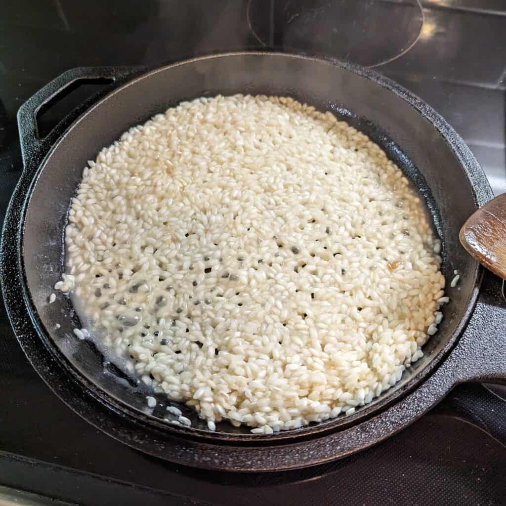 Risotto cooking in a pan