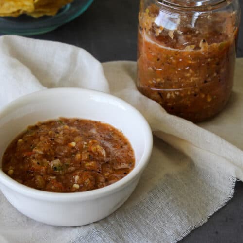 A bowl of homemade fire roasted salsa