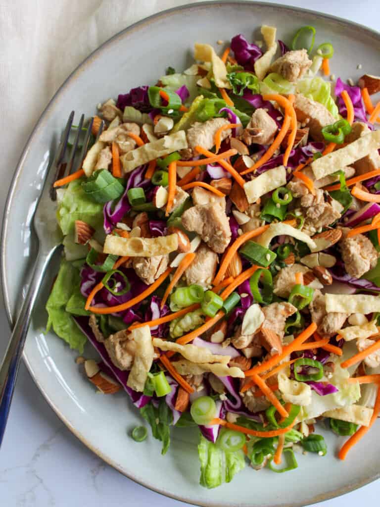A homemade Panera inspired Asian chicken salad with sesame dressing