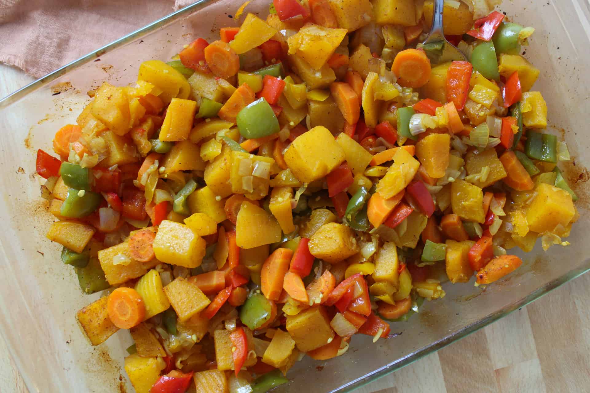 Fall veggies in a serving dish.