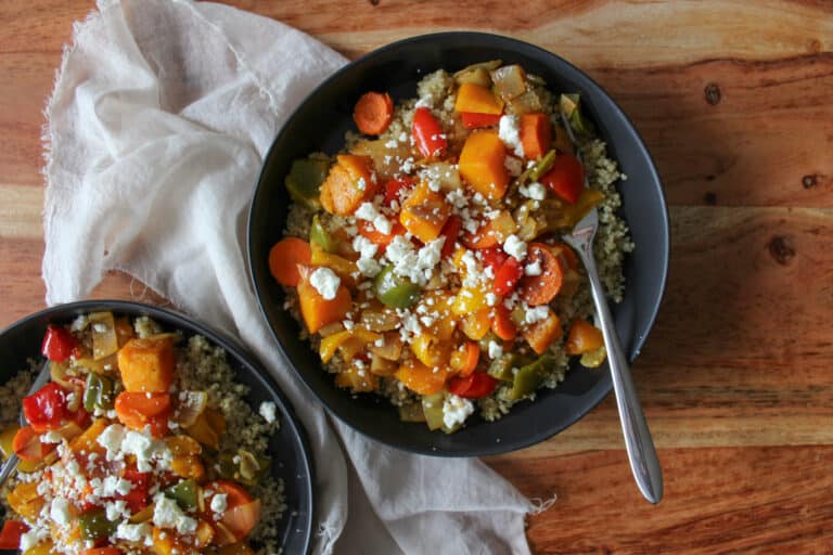 Fall vegetarian harvest bowls with quinoa.