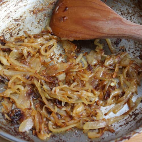 A pan of caramelized onions.