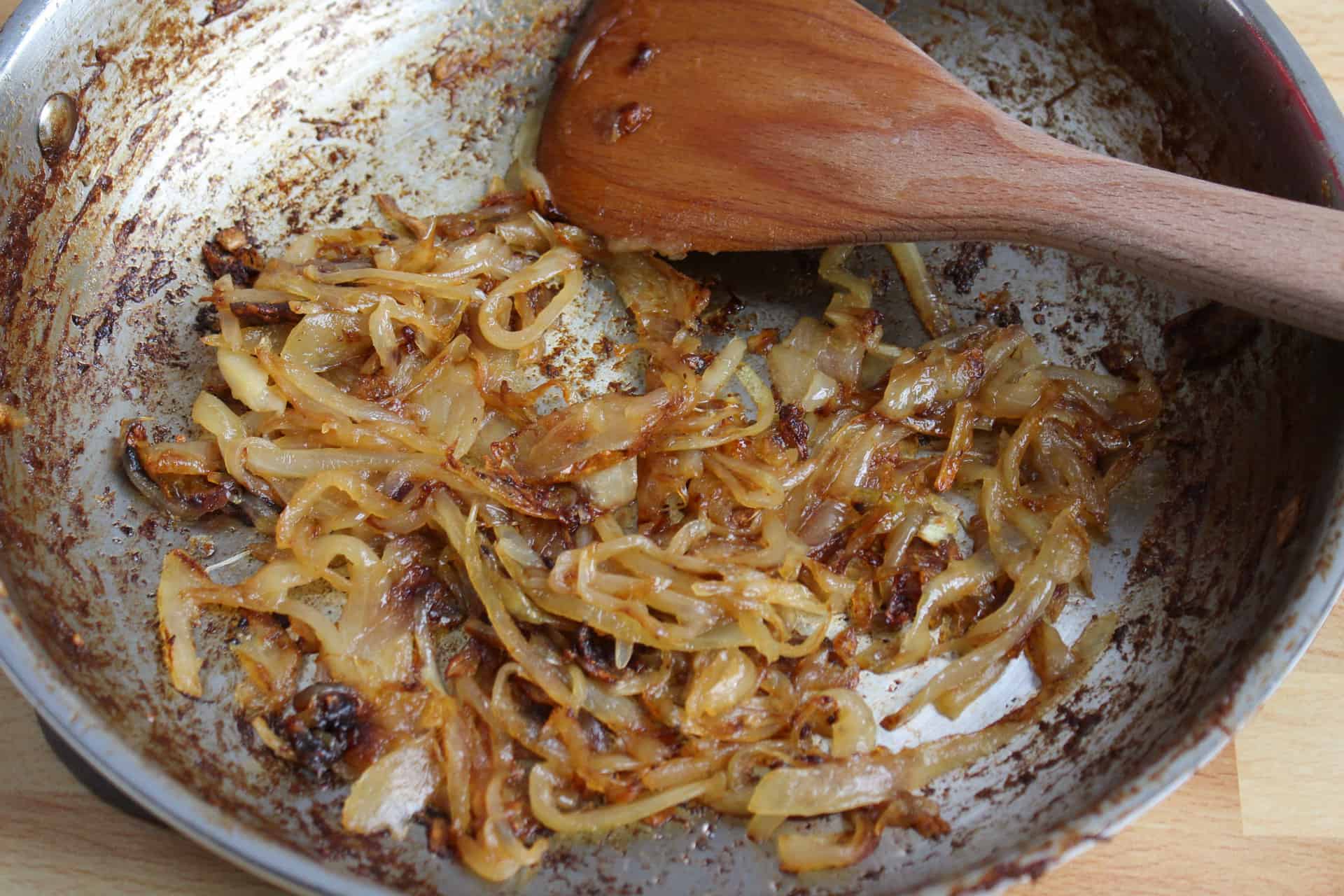 A pan of caramelized onions.