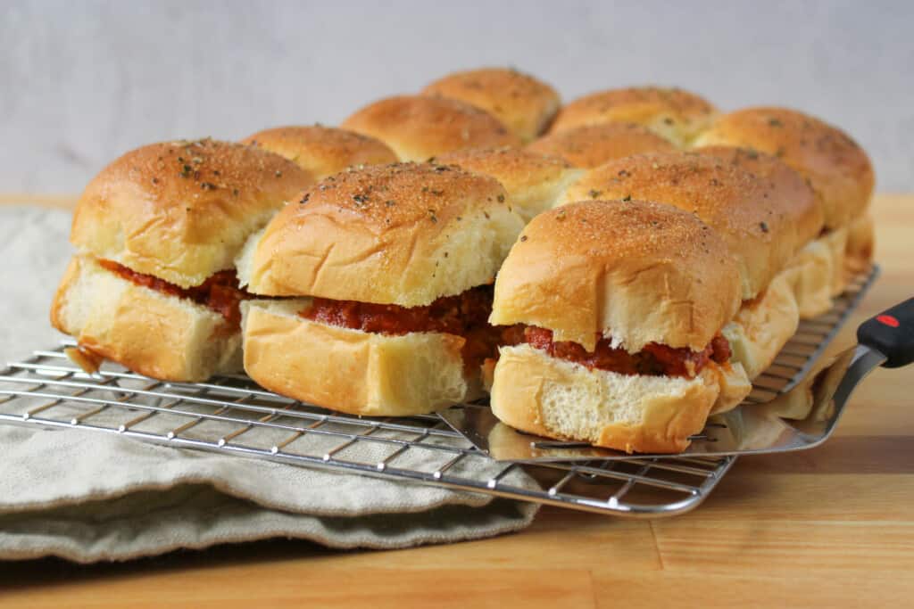 A tray of pull apart meatball sliders.