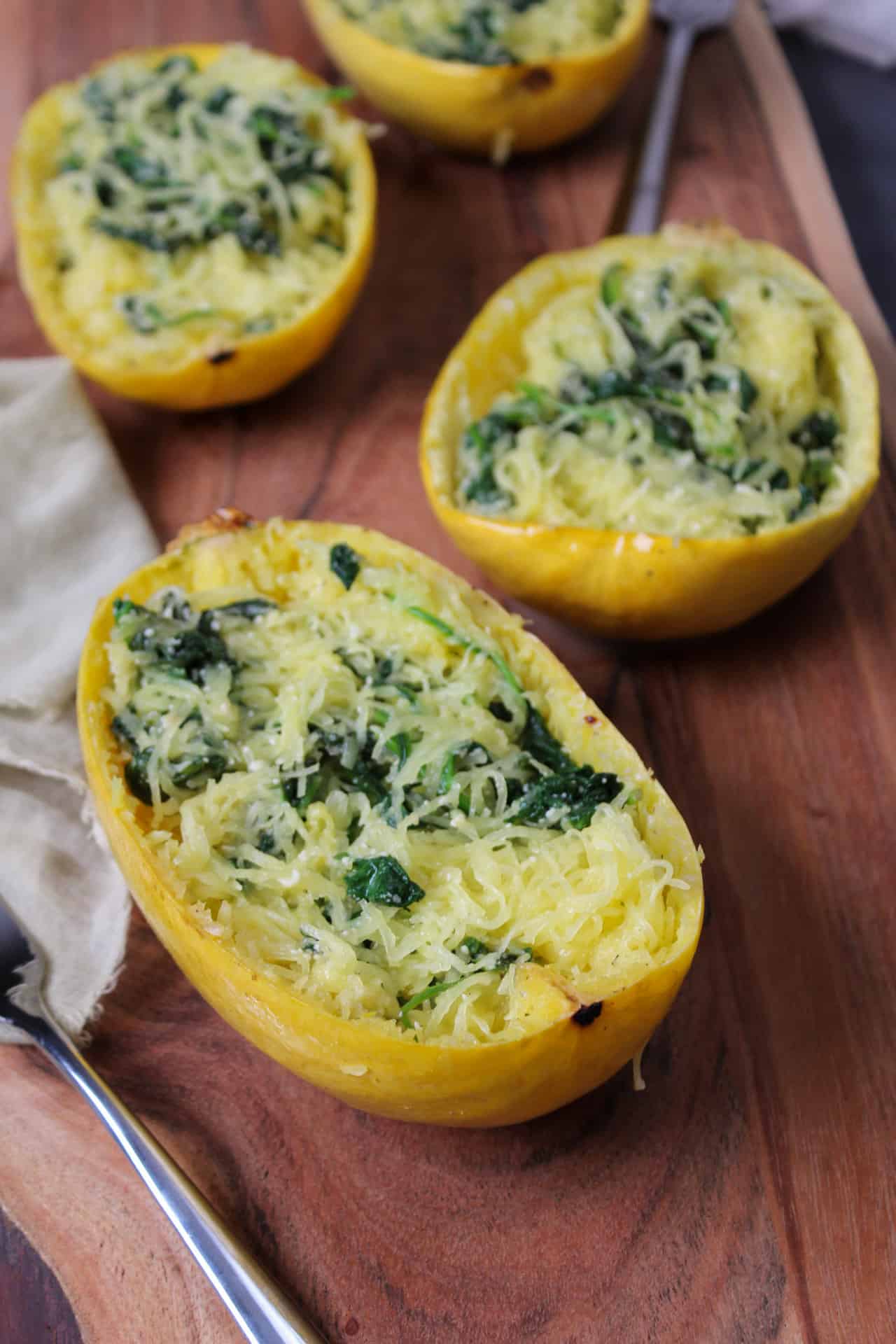 Spaghetti squash with spinach and lemon.