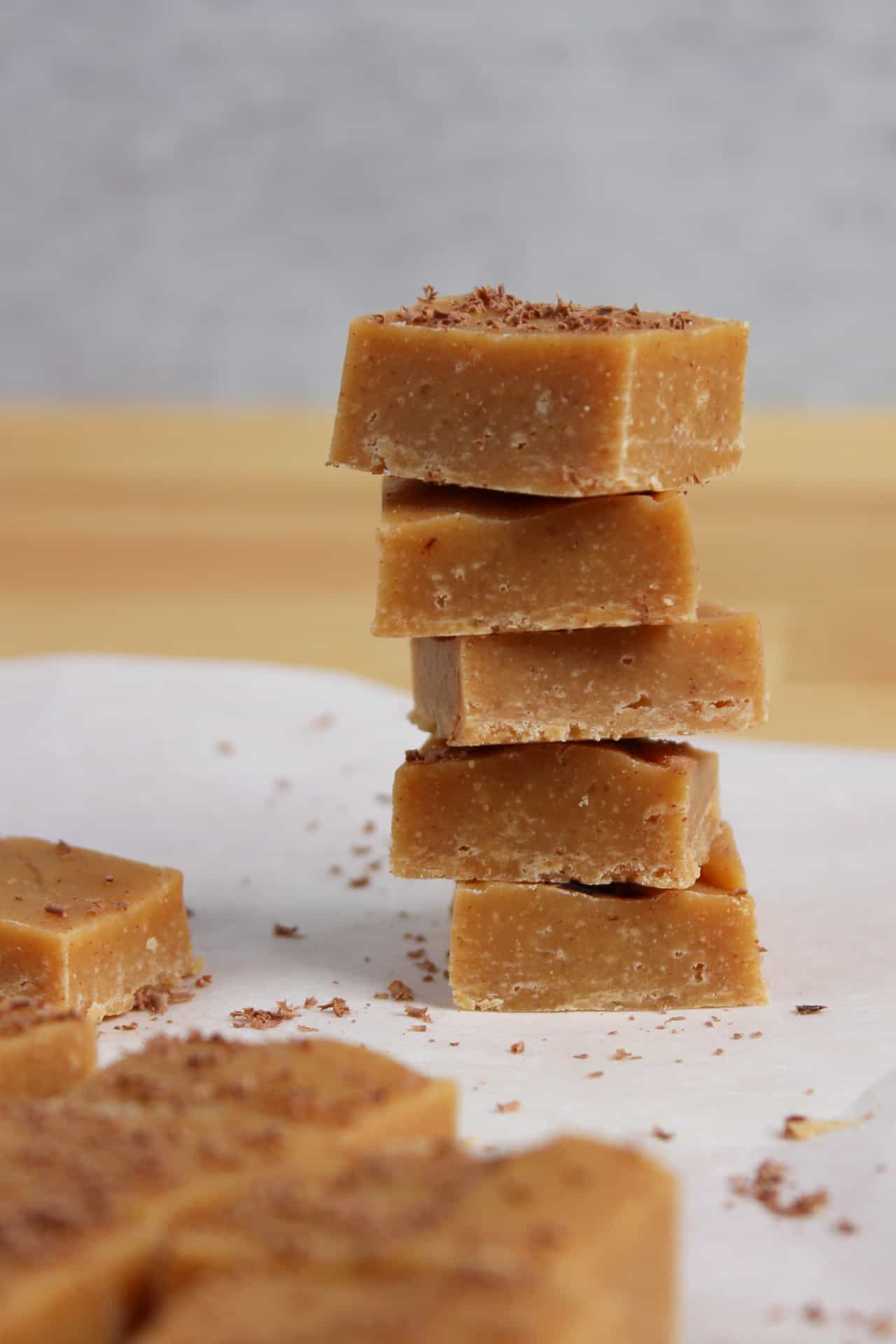 A stack of peanut butter fudge squares.