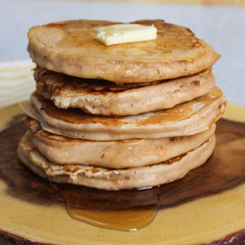 A stack of homemade pancakes.
