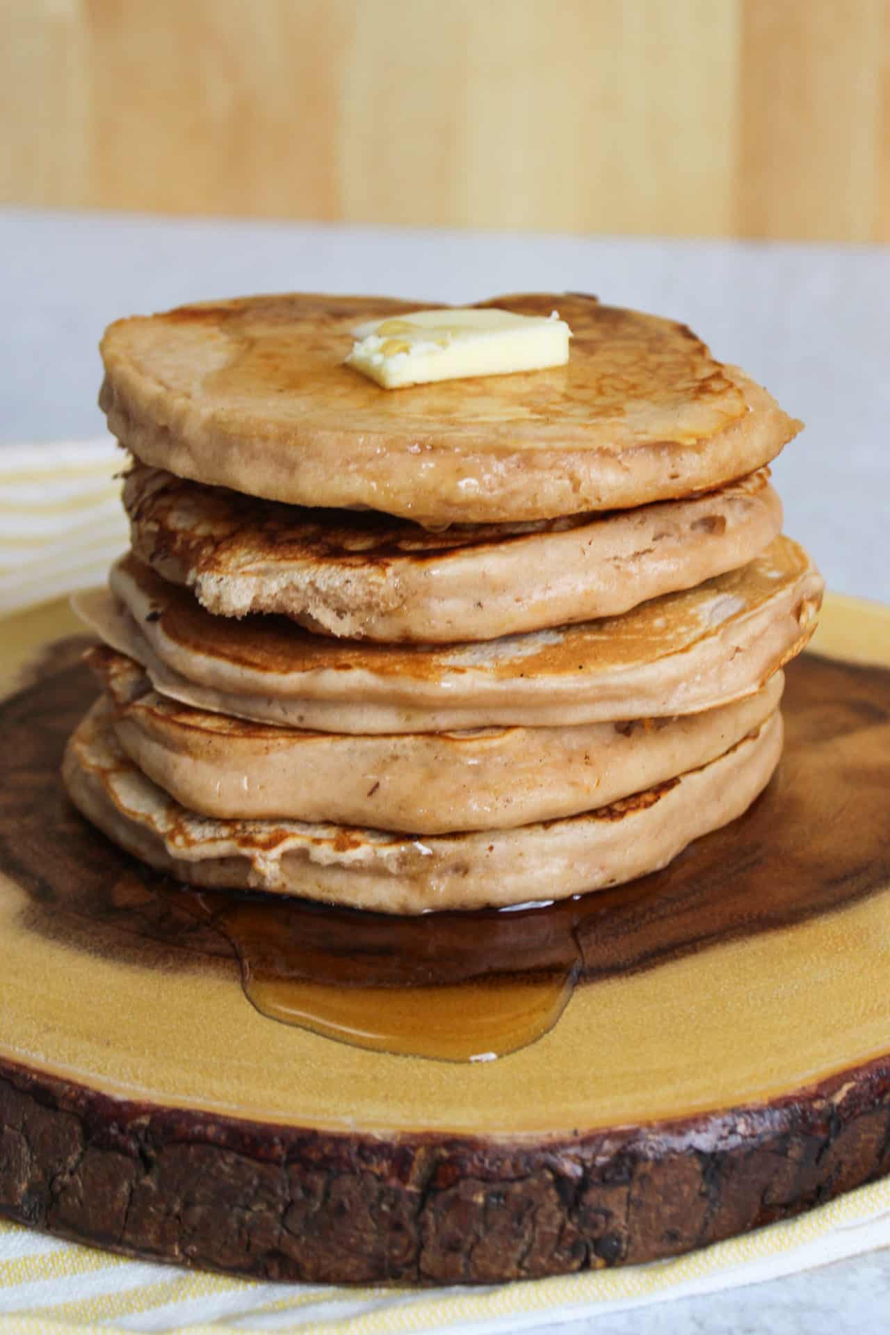A stack of homemade pancakes.