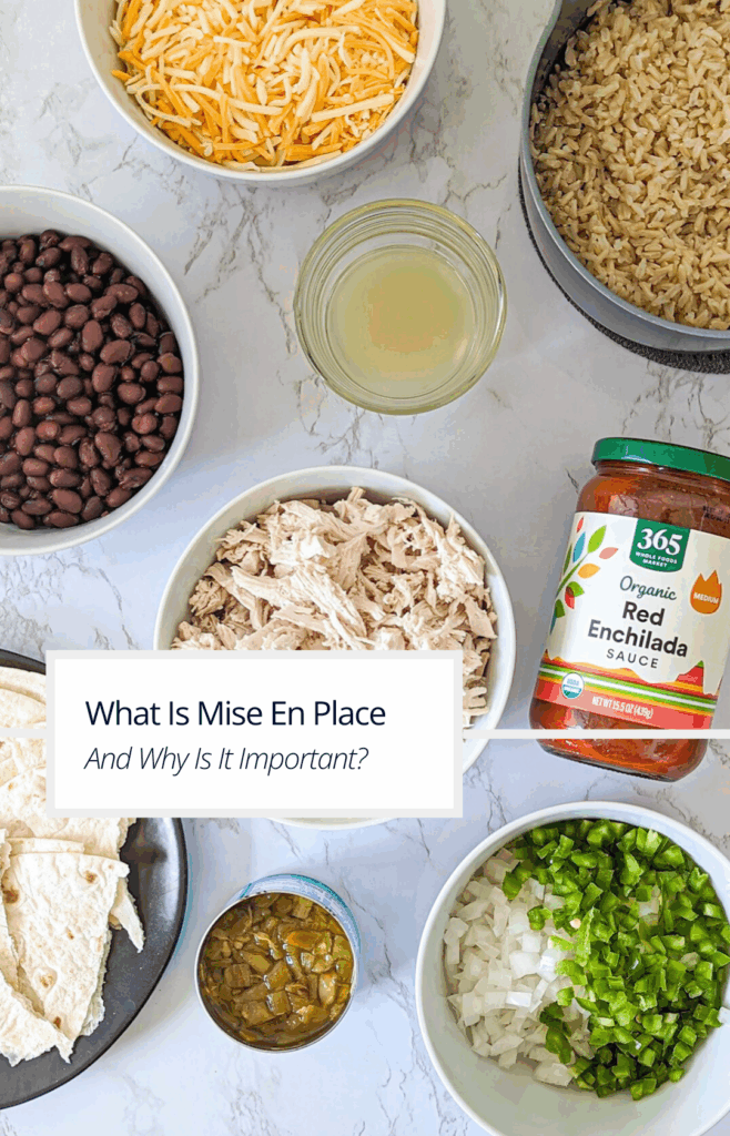 Cover photo for why is mise en place important showing a collection of ingredients prepped.