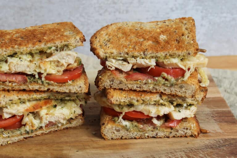 Pesto chicken caprese sandwiches.