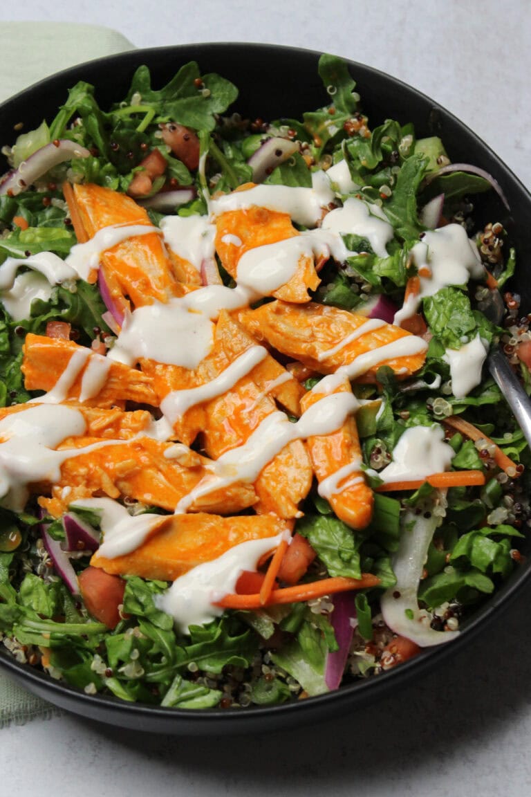 A healthy buffalo chicken salad bowl.