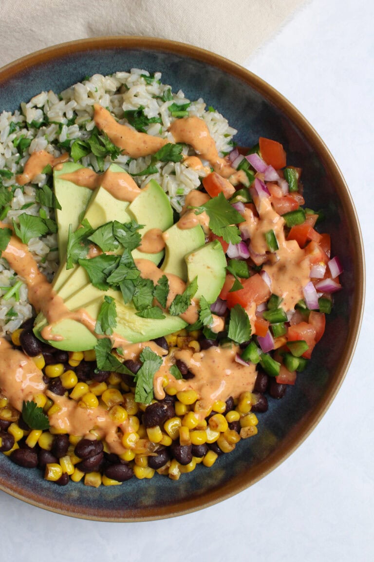 A vegetarian burrito bowl.