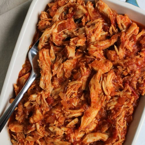 Shredded Korean gochujang chicken.