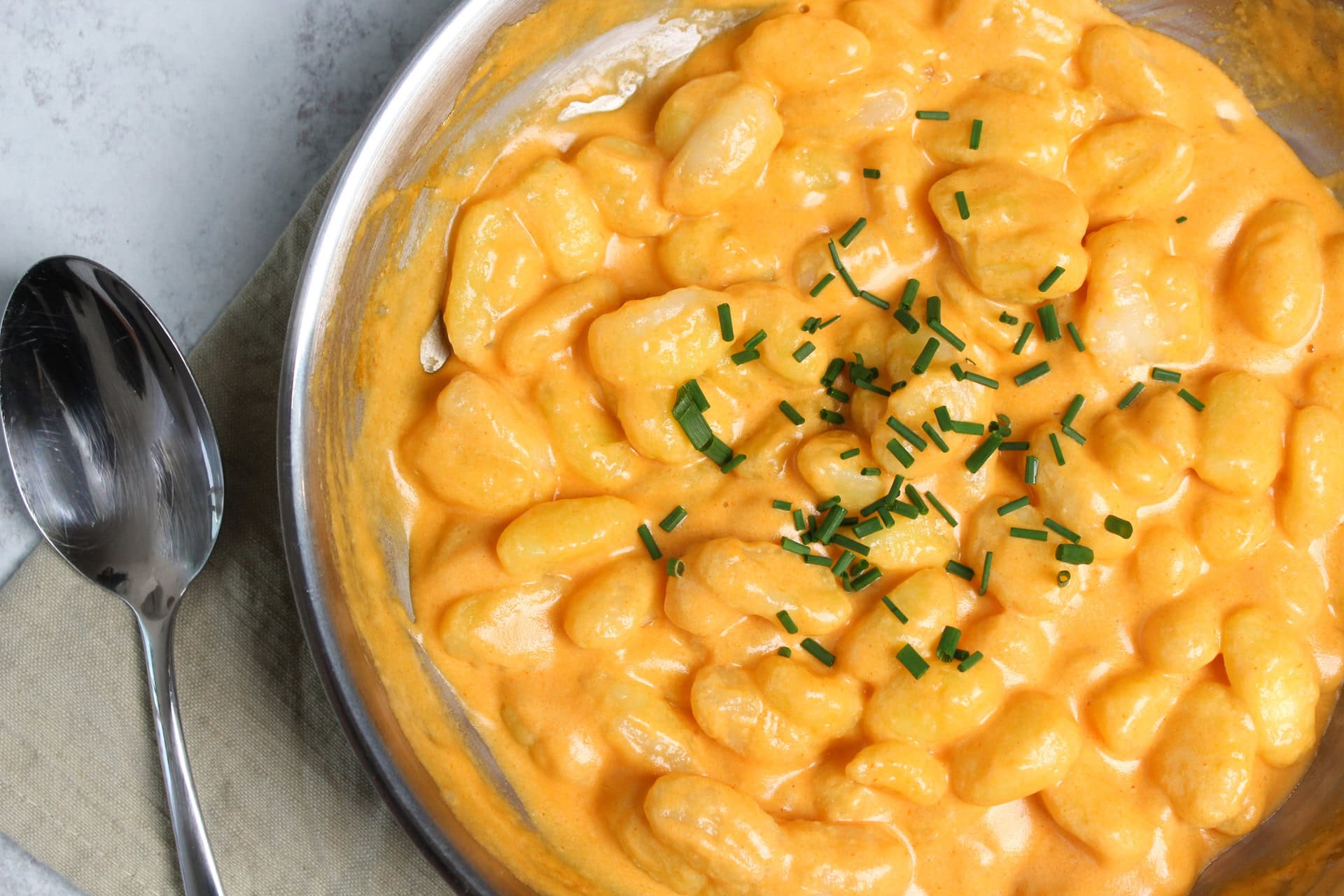 Buffalo gnocchi in a pan.