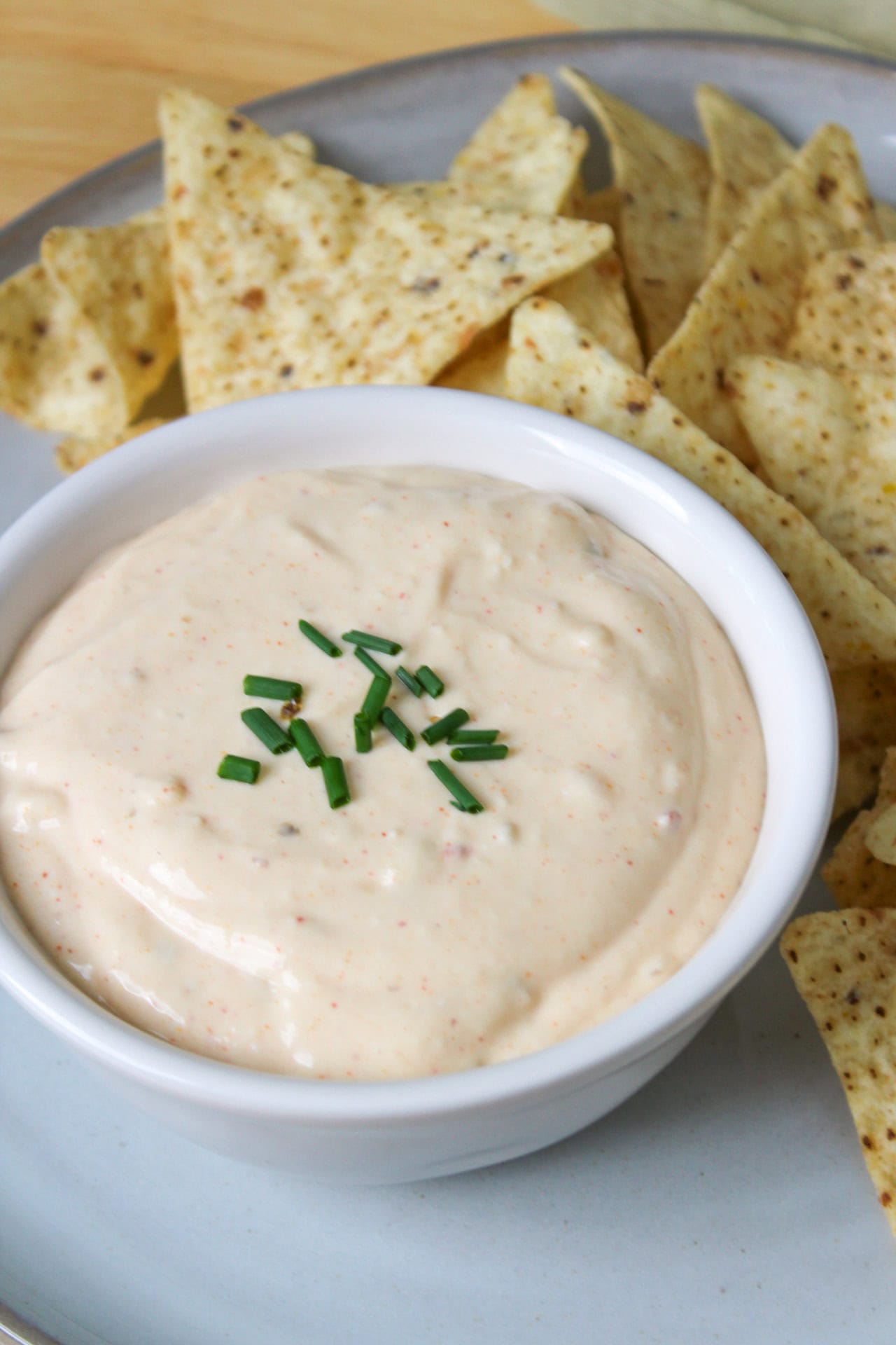 A bowl of cottage cheese queso.