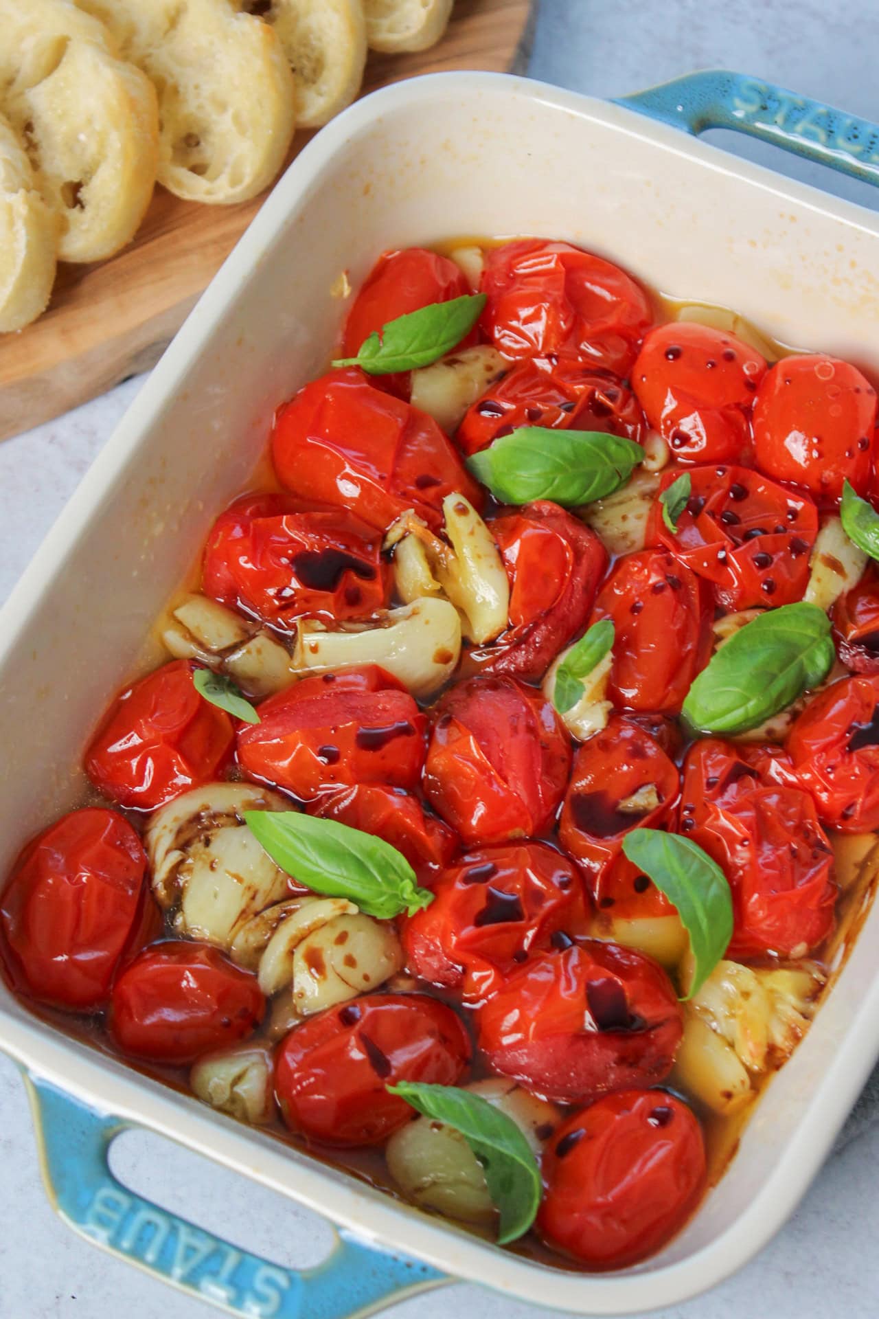 Roasted tomato and garlic bruschetta.
