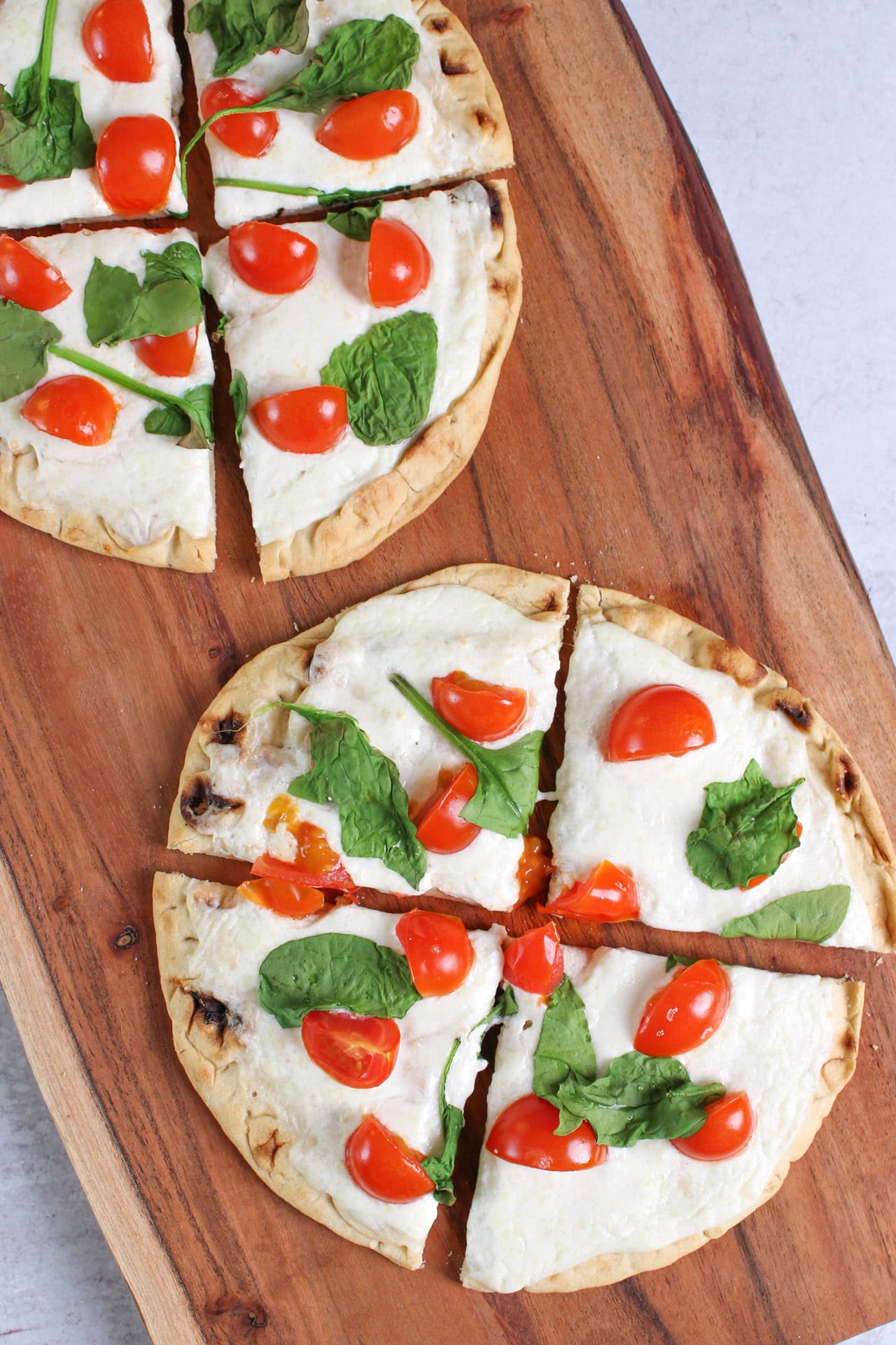 Cottage cheese flatbread pizza for two.