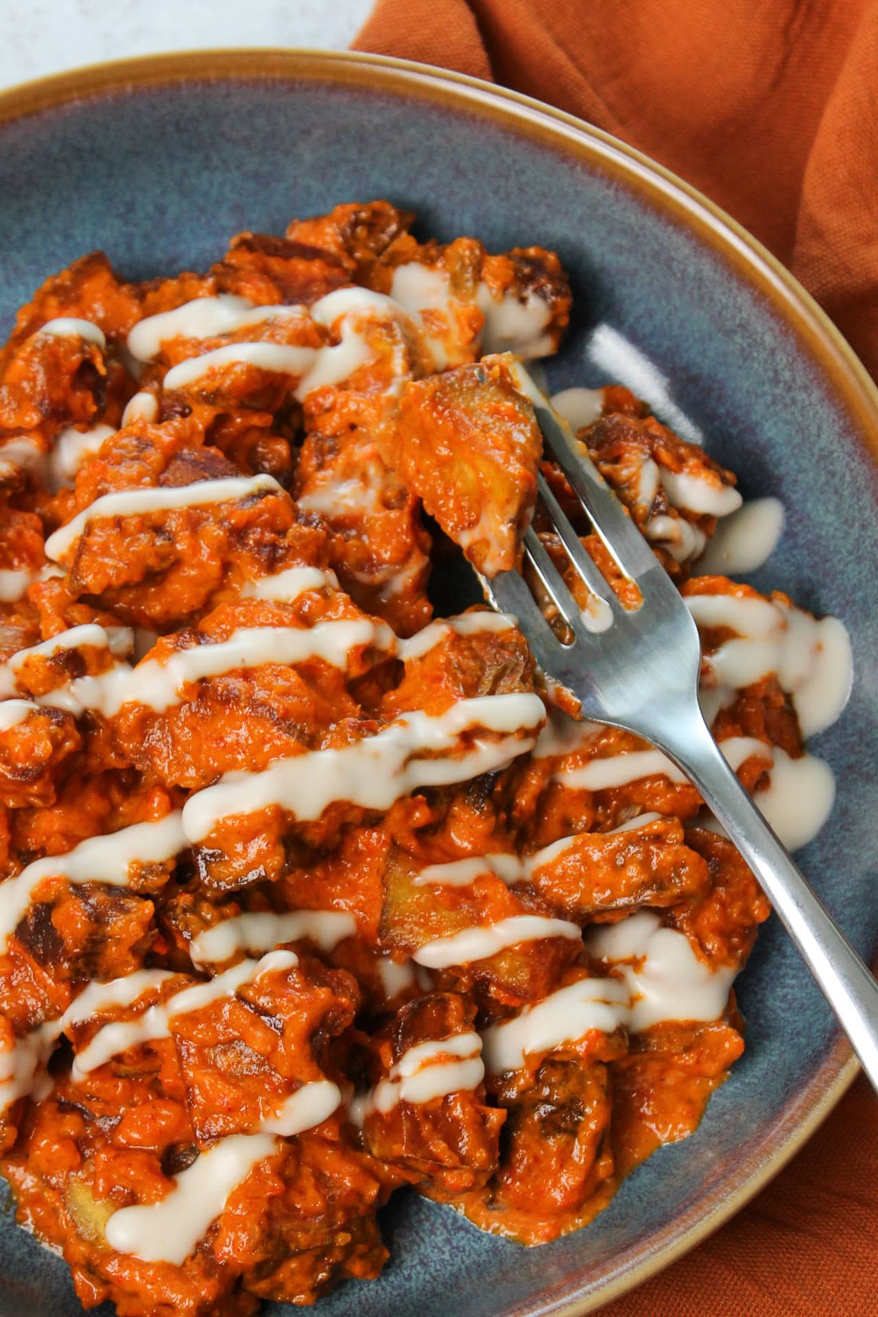 Spanish patatas bravas, a tapas dish.