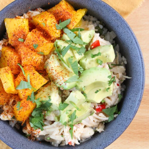 Tropical chicken and rice bowl.