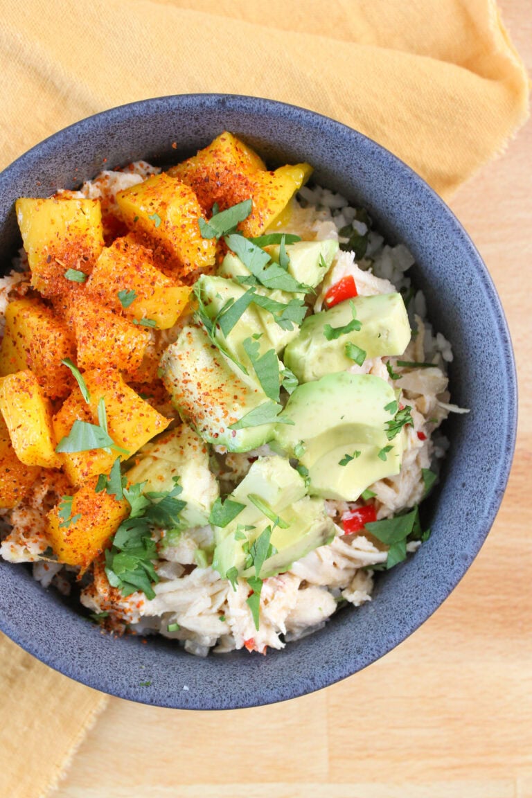 Tropical chicken and rice bowl.