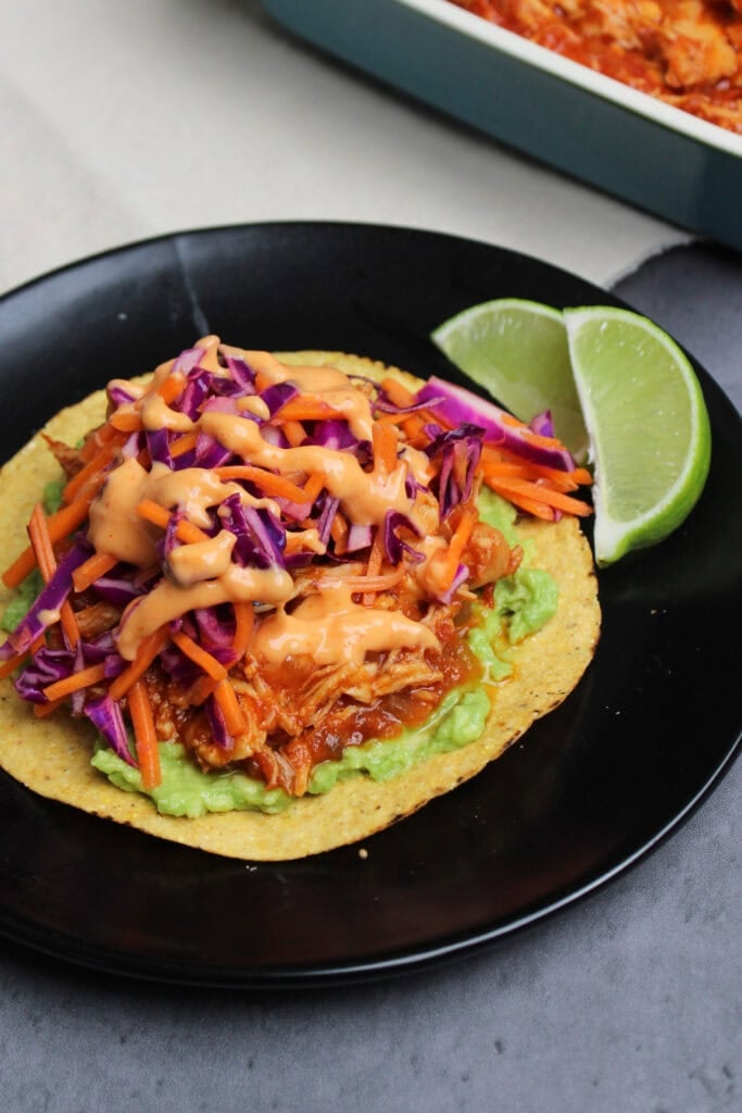 A Korean chicken tostada.