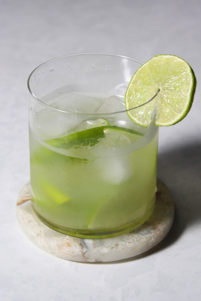 A rum cocktail with fresh lime.