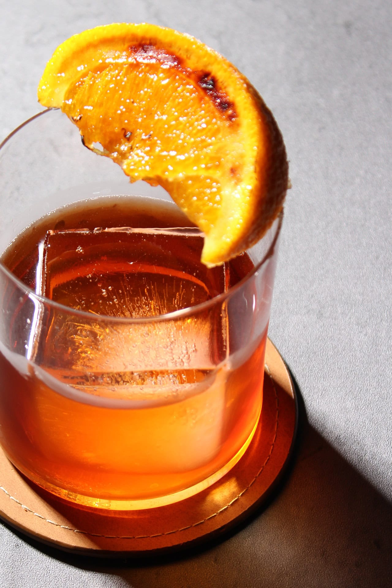 A maple old fashioned cocktail.