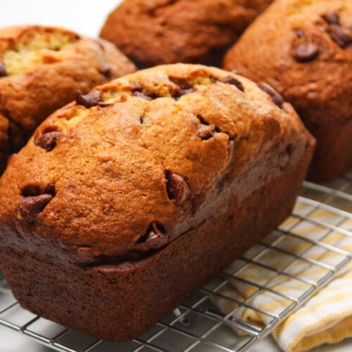 Loaves of chocolate chip banana bread.