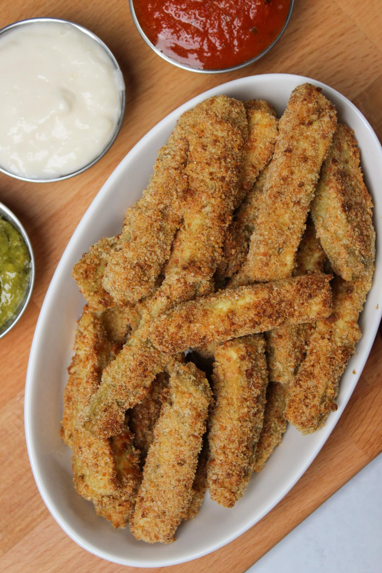 Eggplant fries with dipping sauces.
