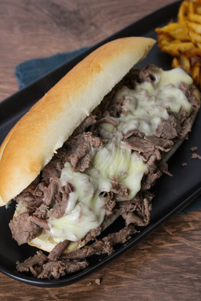 A homemade Philly cheesesteak.