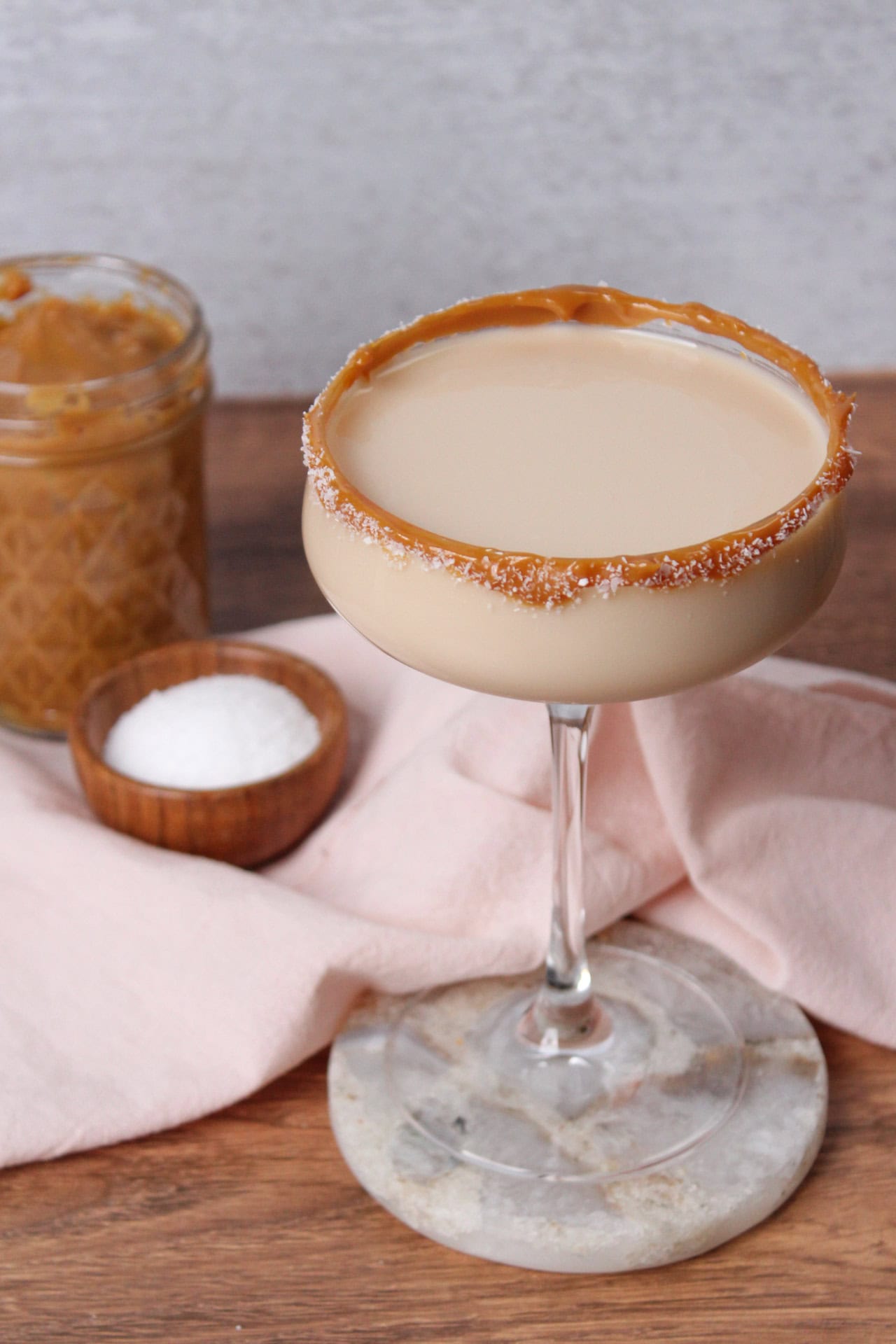 A dulce de leche cocktail with a salted caramel rim.