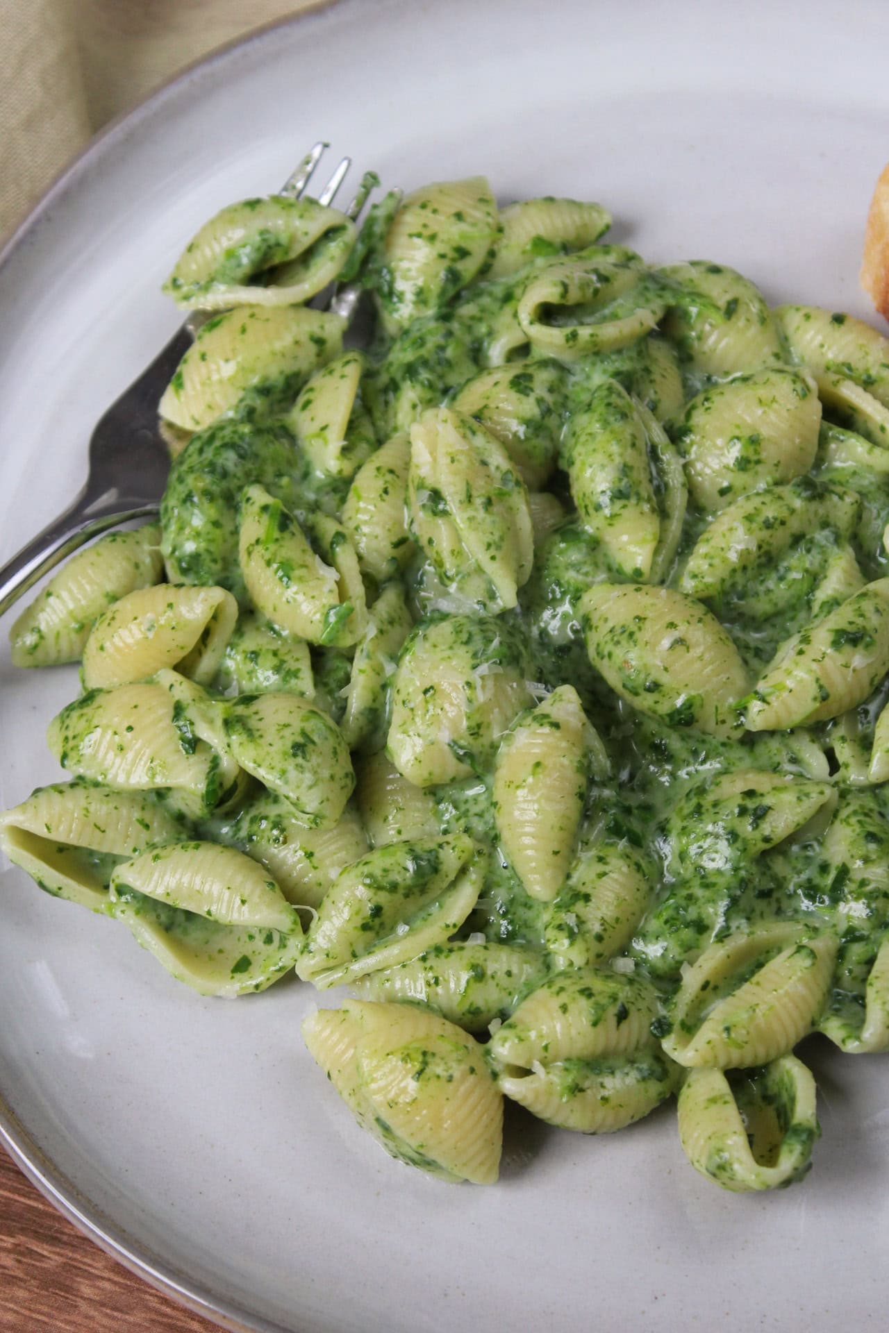 Cottage cheese pasta with spinach.