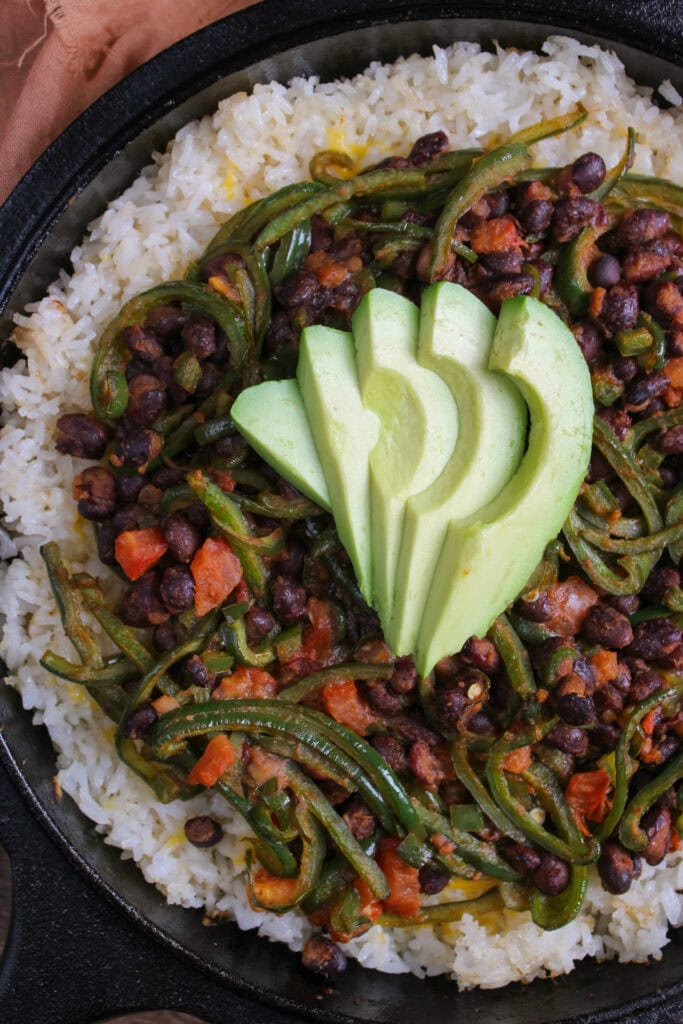 black bean rice bake with avocado