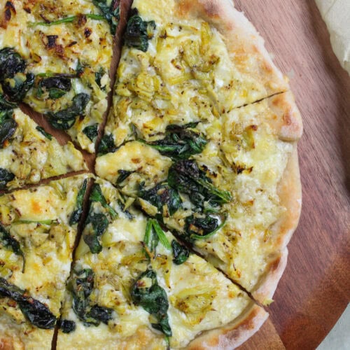 Spinach artichoke Neapolitan style pizza.
