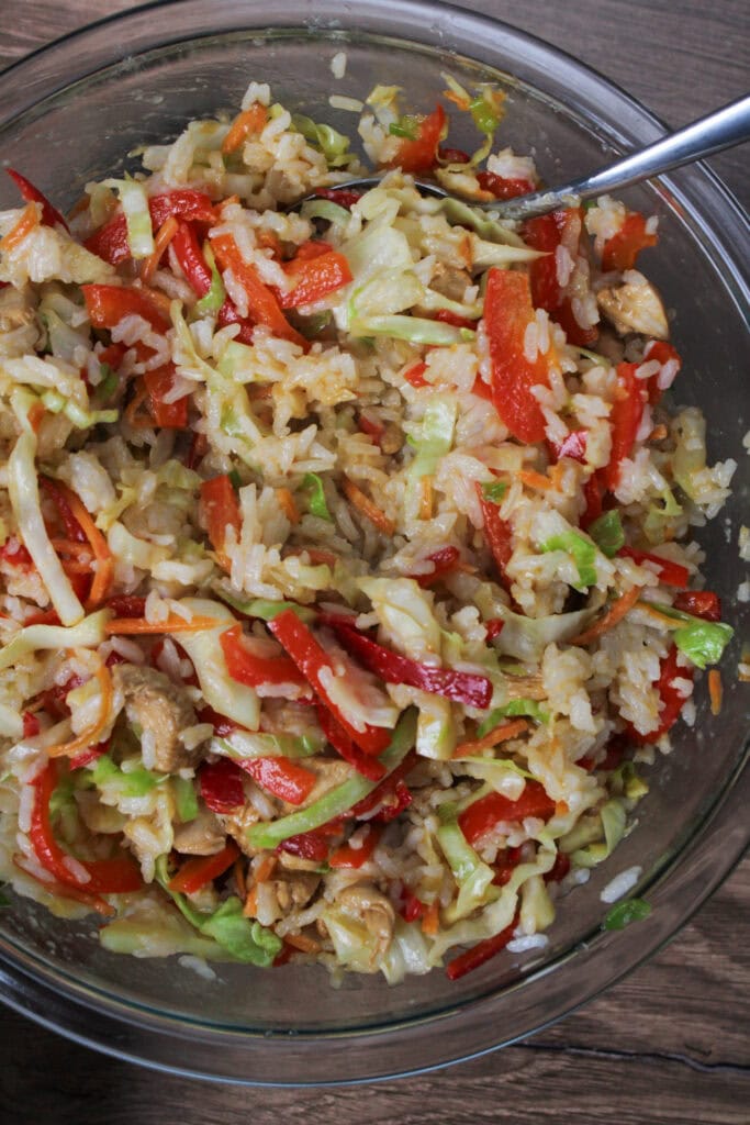 Thai chicken, veggies, and rice.