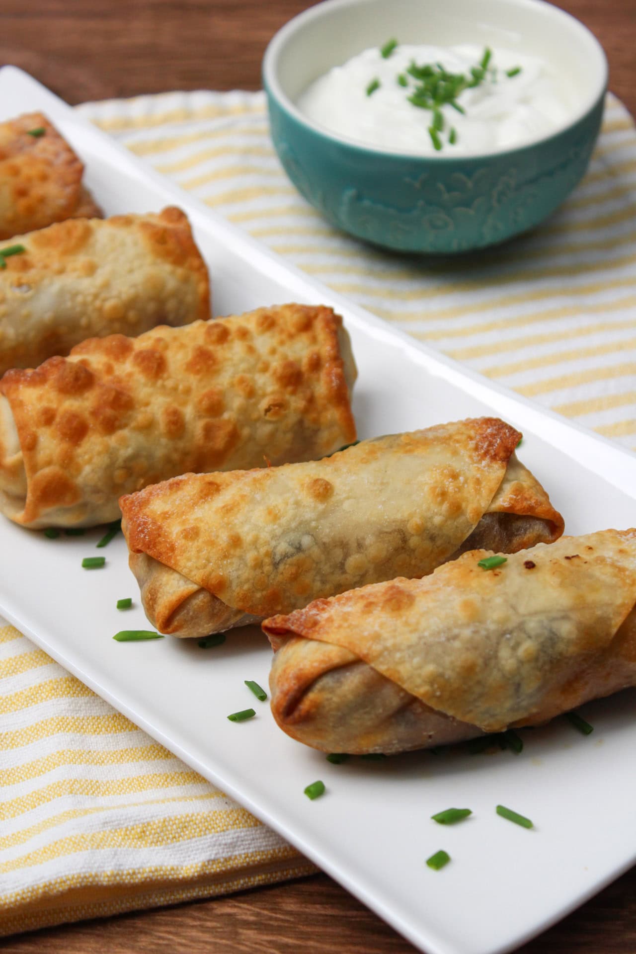 Egg rolls and lime crema.